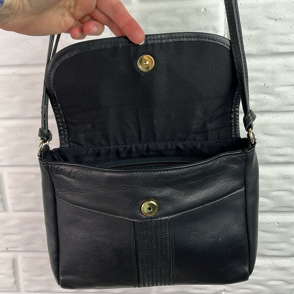 TANO BLACK LEATHER HANDBAG SHOULDER BAG MADE IN HONG KONG - Picture 8 of 15
